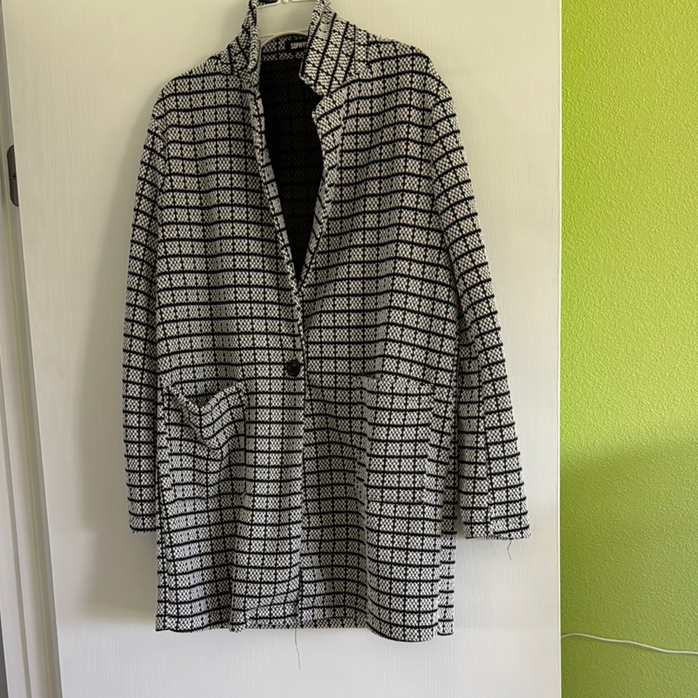 Women's Black and White Checkered Coat